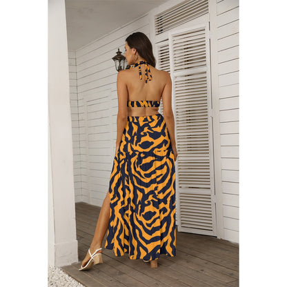 Ptahra B Women's Orange/Black zebra Style Tie Back Wrap Dress