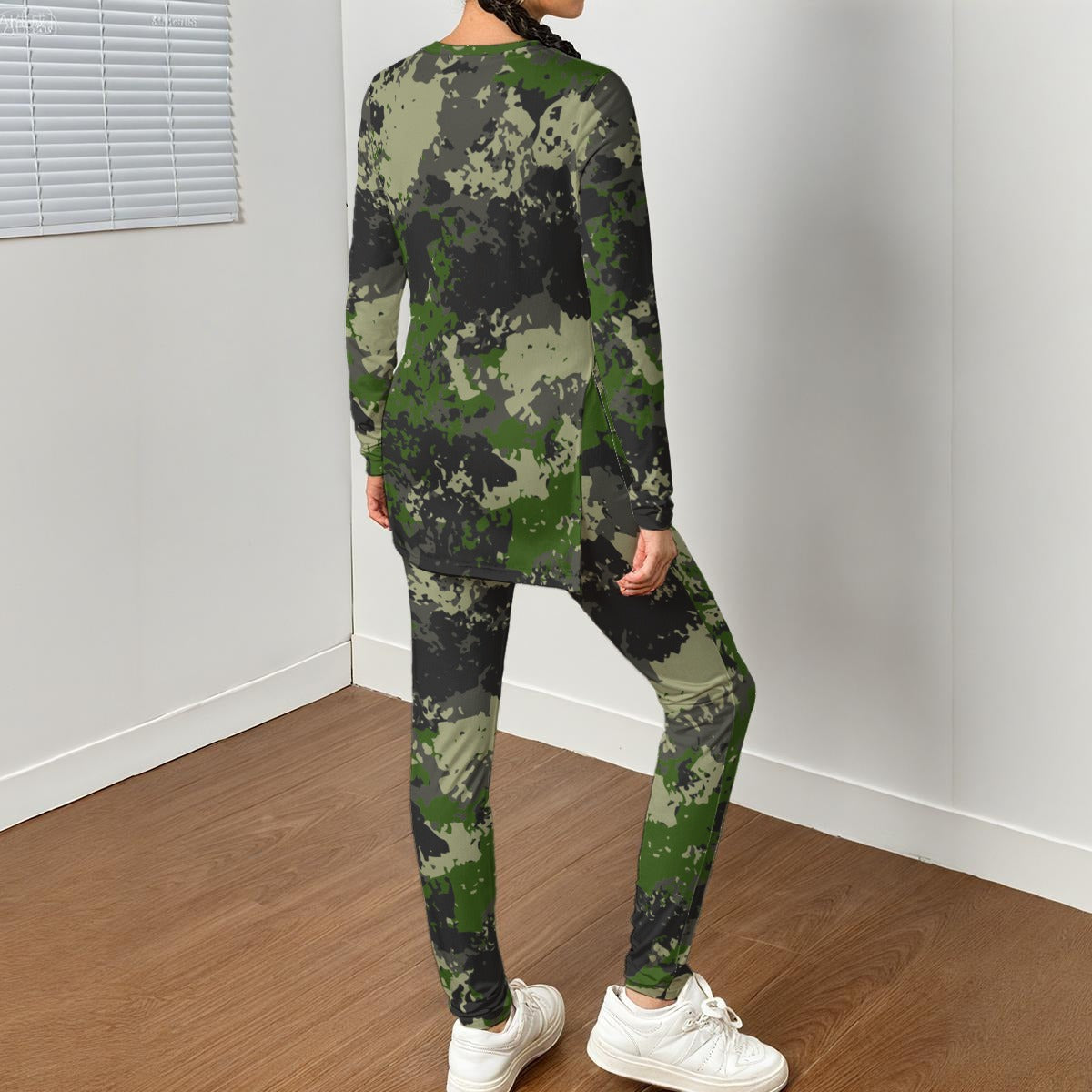 Ptahra B Women's Army Inspired Camo Side Split T-shirt Set