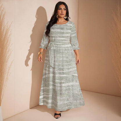 Ptahra Women’s Grey Line Pattern Maxi Dress