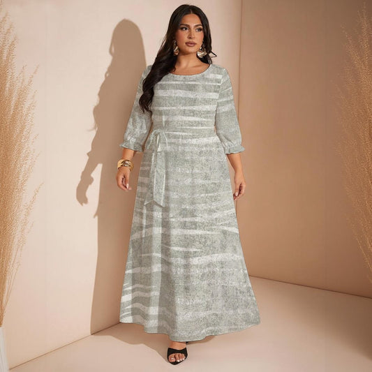 Ptahra Women’s Grey Line Pattern Maxi Dress