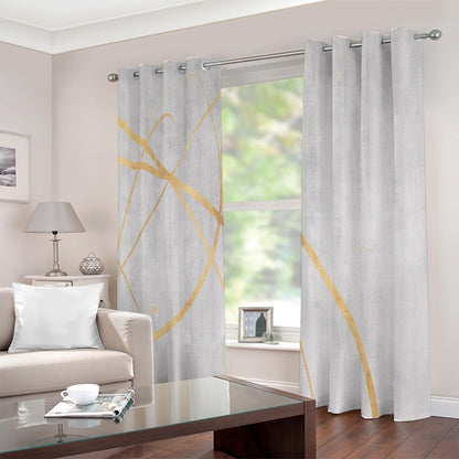 Ptahra B Light Grey/Gold Grommet Curtains