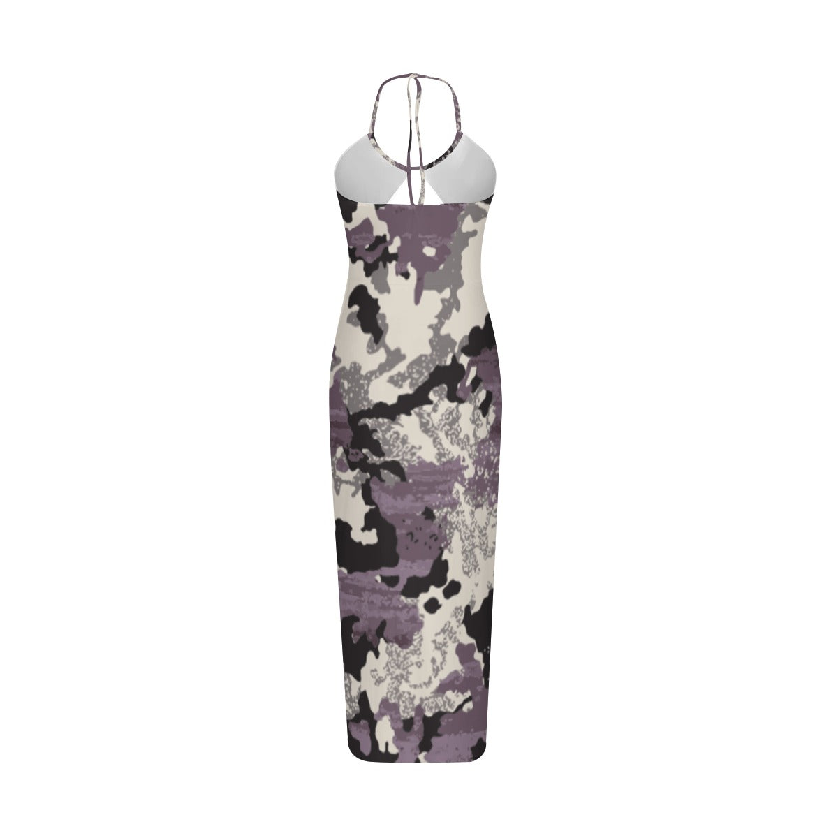 Ptahra Women's Purple/Black/Grey on Beige Camo Style Sexy Hollow Cami Dress