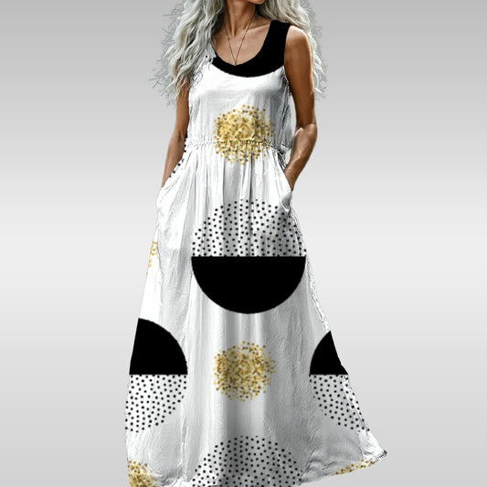 Ptahra B Women’s Circle Modern Design Sleeveless Maxi Dress