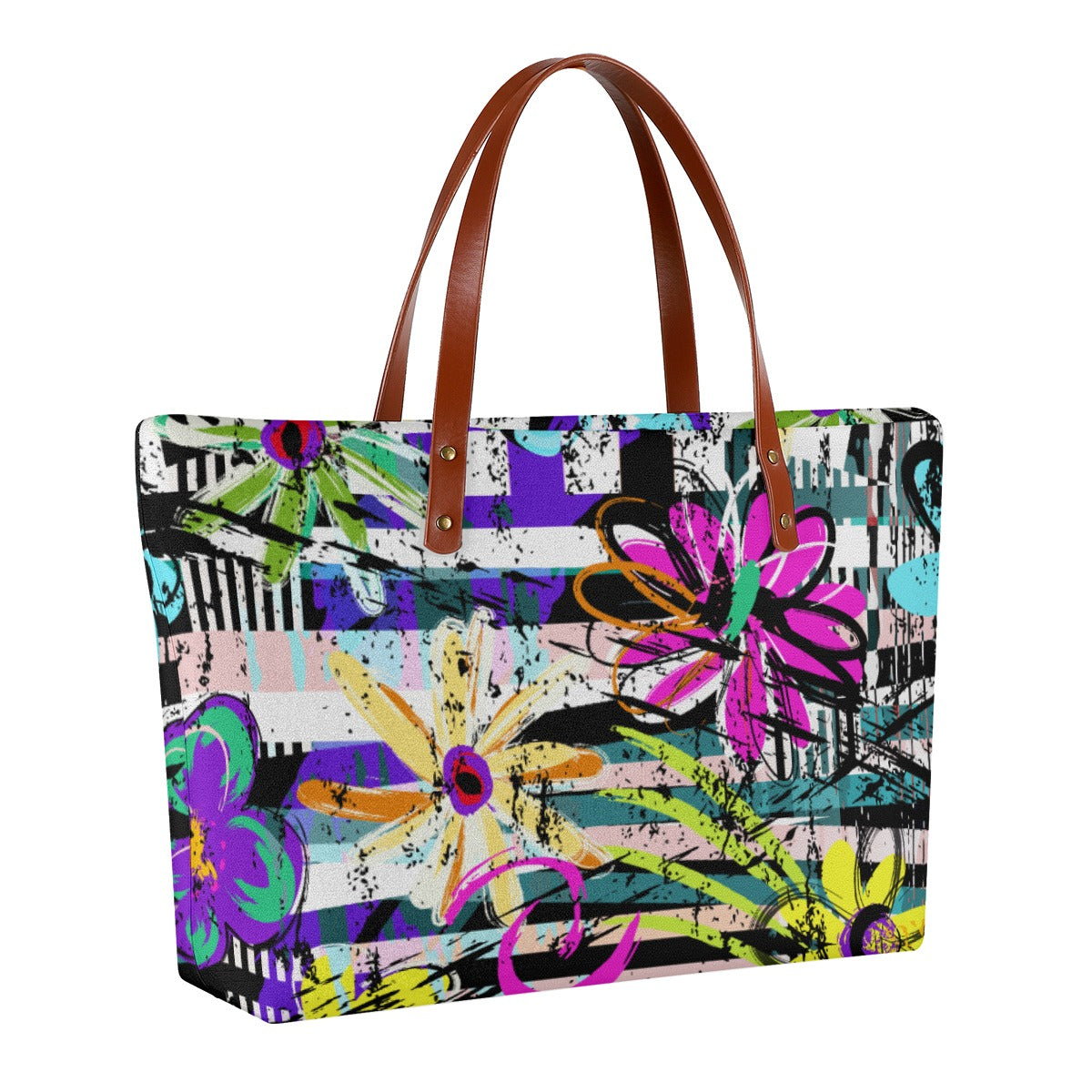 Ptahra B Women's Colorful Floral Art  Tote Bag | Diving Cloth