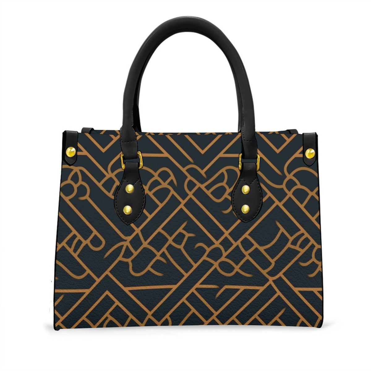 Ptahra B Women's Black/Line Pattern Tote Bag with Black Handle