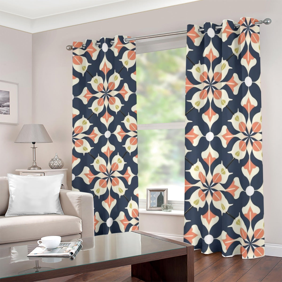 Ptahra B Floral Pattern Blackout Grommet Curtains