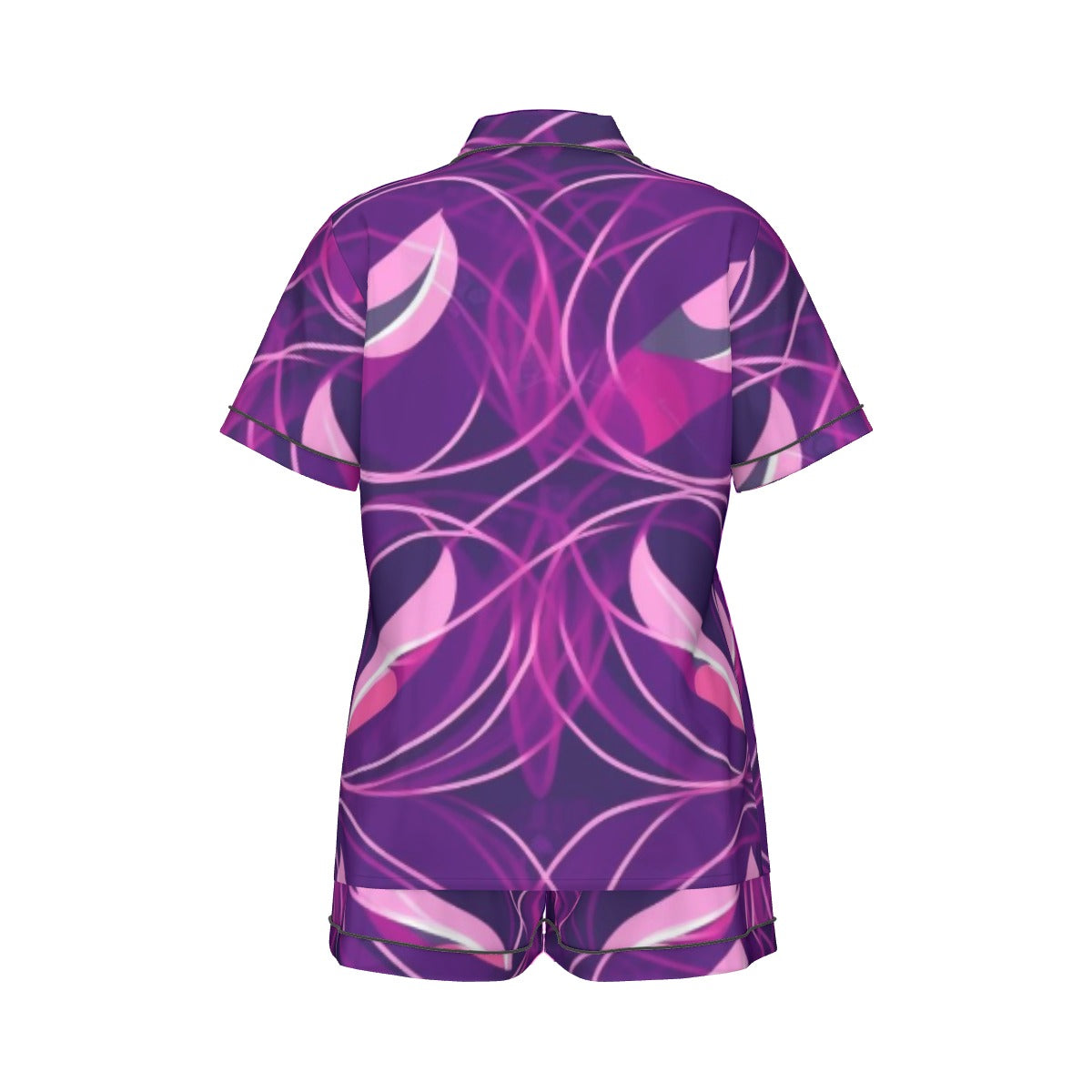 Ptahra B Purple Design Women's Imitation Silk Pajama Set With Short Sleeve