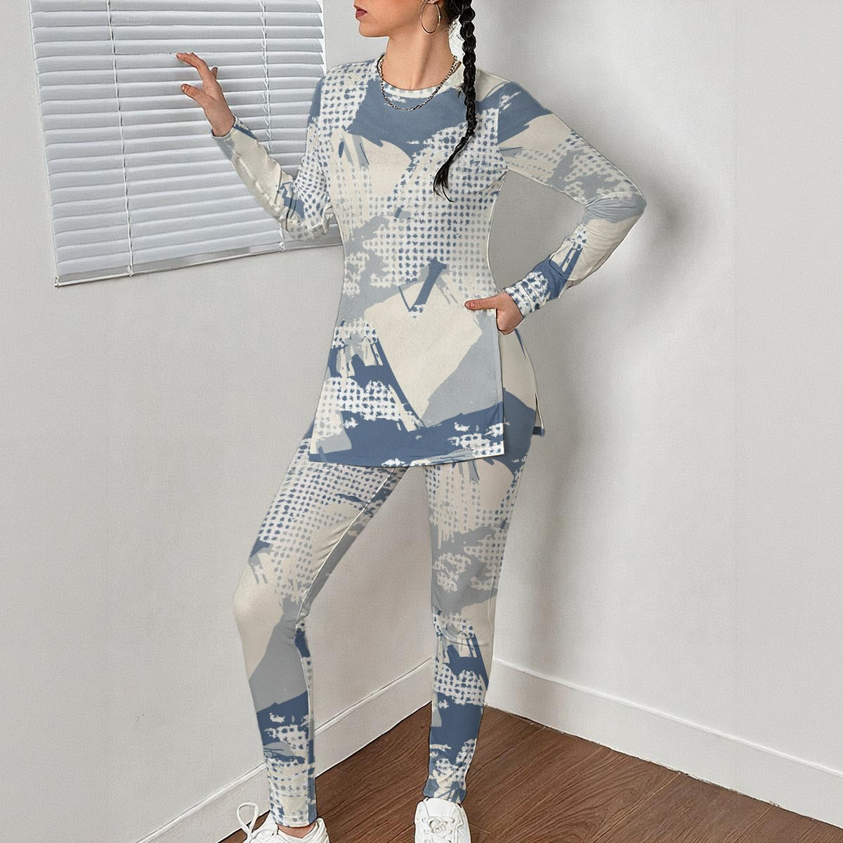 Ptahra B Women's Multi-Color Artistic Side Split T-shirt Set