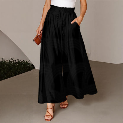 Ptahra Women's Black Ruffled Wide-Leg Pants