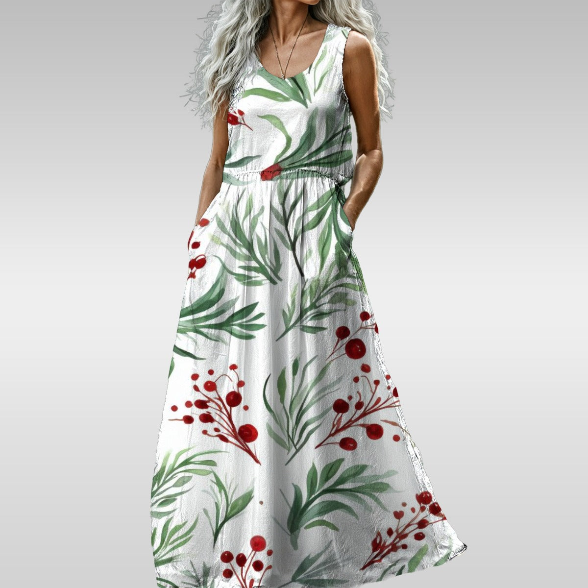 Ptahra B Women’s Cherry Leaf Sleeveless Maxi Dress