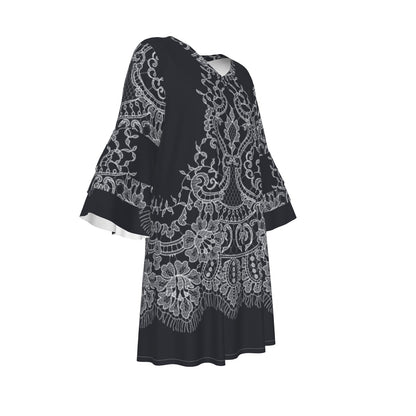 Ptahra B Women's Black/White Stacked Ruffle Sleeve Dress