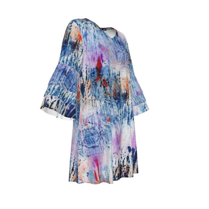 Ptahra B Women's Tye-Dye Style Stacked Ruffle Sleeve Dress