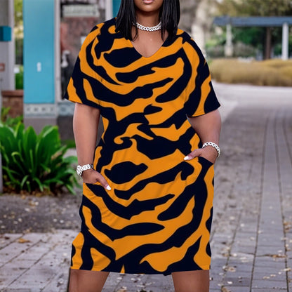 Ptahra B Women's V Neck Short Sleeve Dress/Plus Size