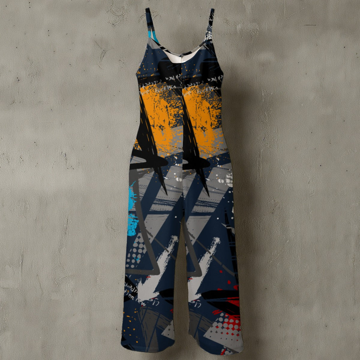 Ptahra B Night Graphic Spaghetti Strap Wide-Leg Jumpsuit