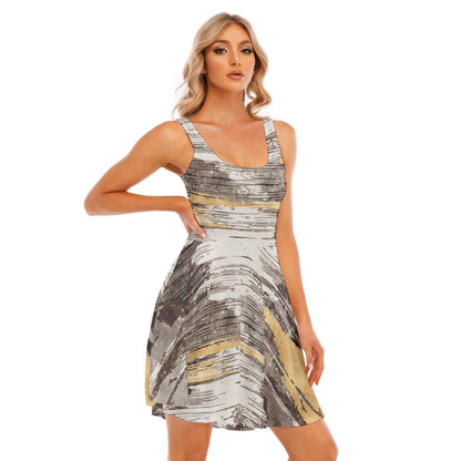 Ptahra B Women's Grey Brush Stroke Style Tank Vest Dress