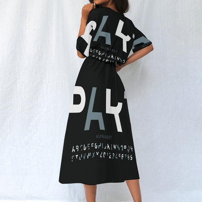 Ptahtra B Women's Black with Lettering Elastic Waist Dress