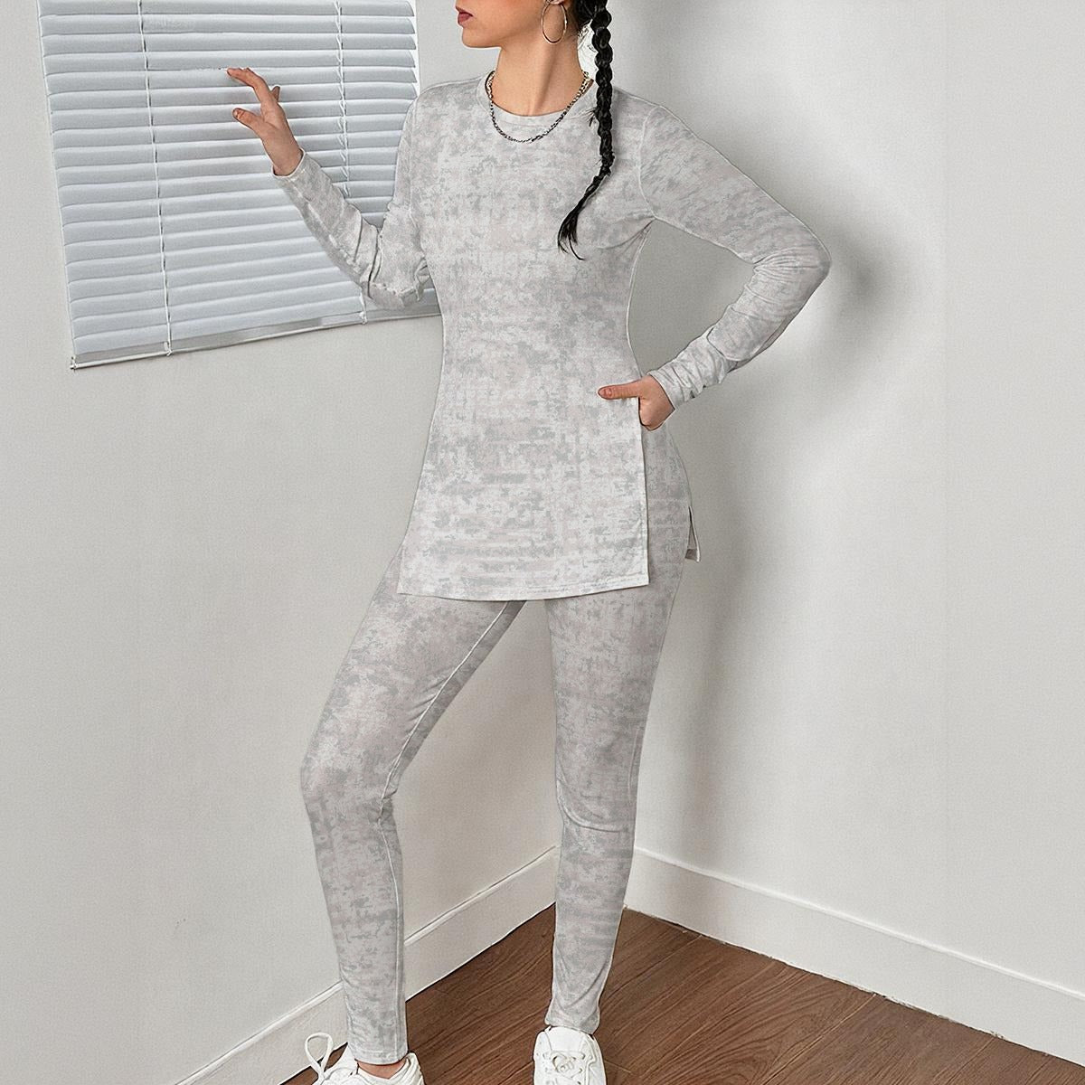 Ptahra B Women's Grey Side Split T-shirt Set