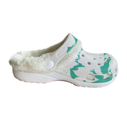 Ptahra B Women's White Floral on Green Classic Clogs with Fleece