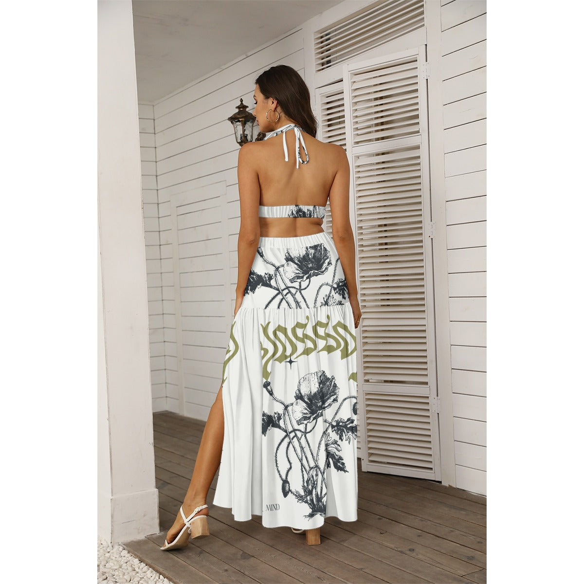 Ptahra B Women's White/Floral Pattern Tie Back Wrap Dress