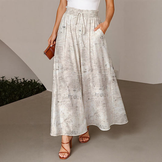 Ptahra Women's Rustic Letter Design Ruffled Wide-Leg Pants