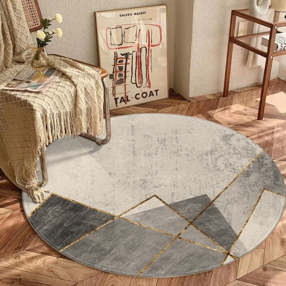 Ptahra B Grey/Gold Art Structured Foldable Round Mat
