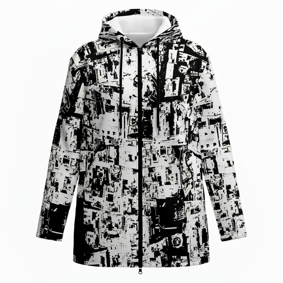 Ptahra Women’s Black/White Graphic Art Plush Lined Hoodie Jacket