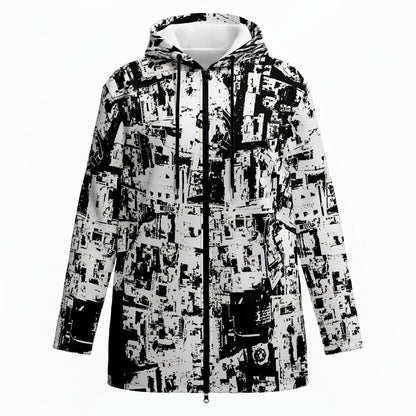 Ptahra Women’s Black/White Graphic Art Plush Lined Hoodie Jacket