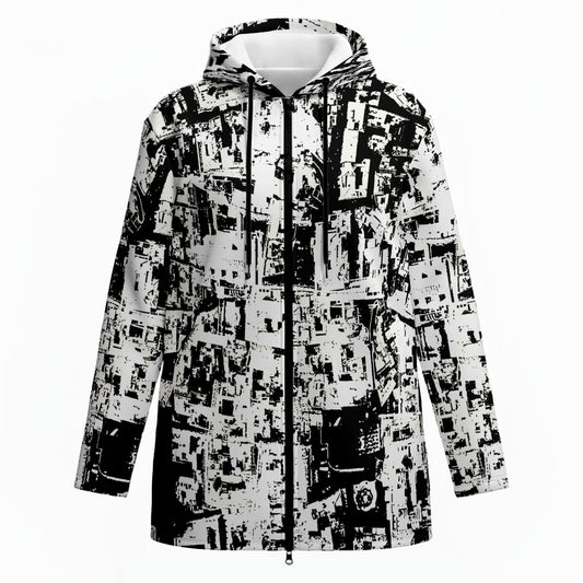 Ptahra Women’s Black/White Graphic Art Plush Lined Hoodie Jacket