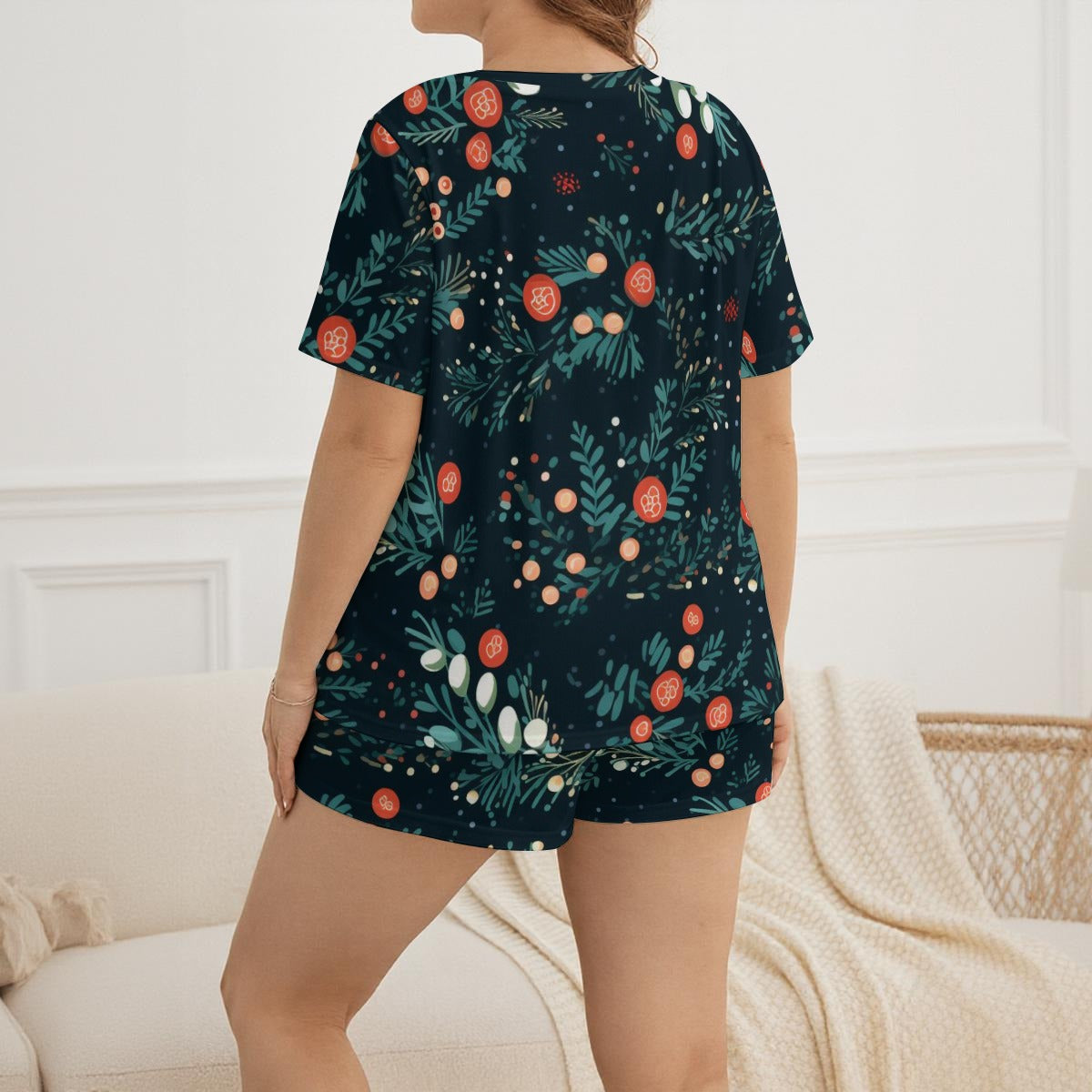 Ptahra Women's Holiday Floral Soft-Touch Pajama Set With Shorts