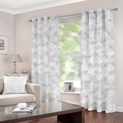 Ptahra B White/Black Line Pattern Blackout Grommet Curtains