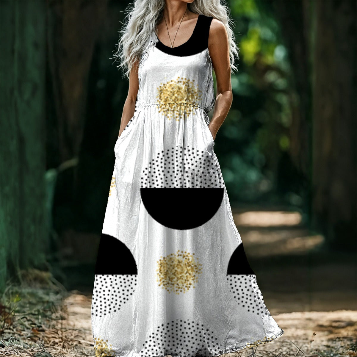 Ptahra B Women’s Circle Modern Design Sleeveless Maxi Dress