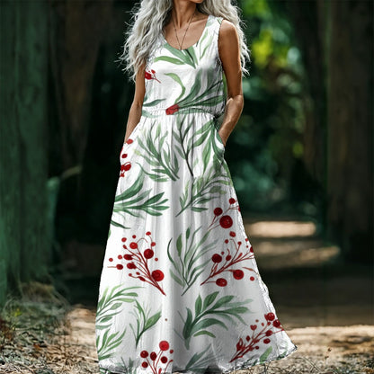 Ptahra B Women’s Cherry Leaf Sleeveless Maxi Dress