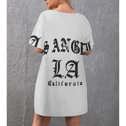 Ptahra B Women's Los California White Drop-Shoulder T-Shirt with Side Split and Shorts