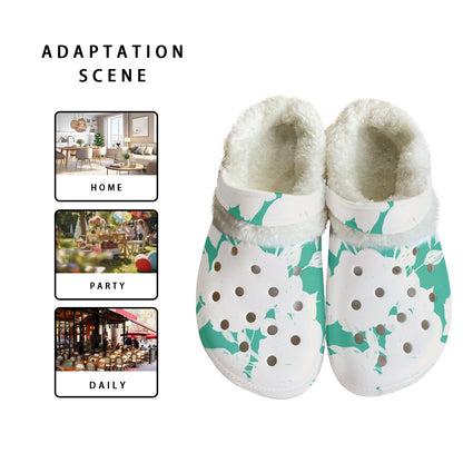 Ptahra B Women's White Floral on Green Classic Clogs with Fleece