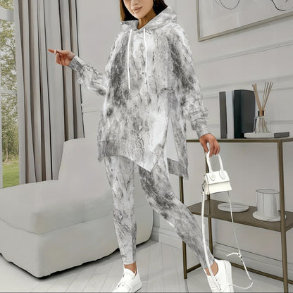 Ptahra Women's White/Grey Design Stretch Hoodie Set