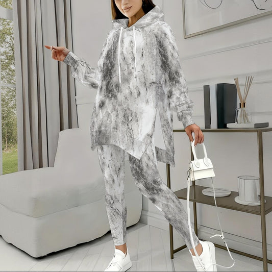 Ptahra Women's White/Grey Design Stretch Hoodie Set