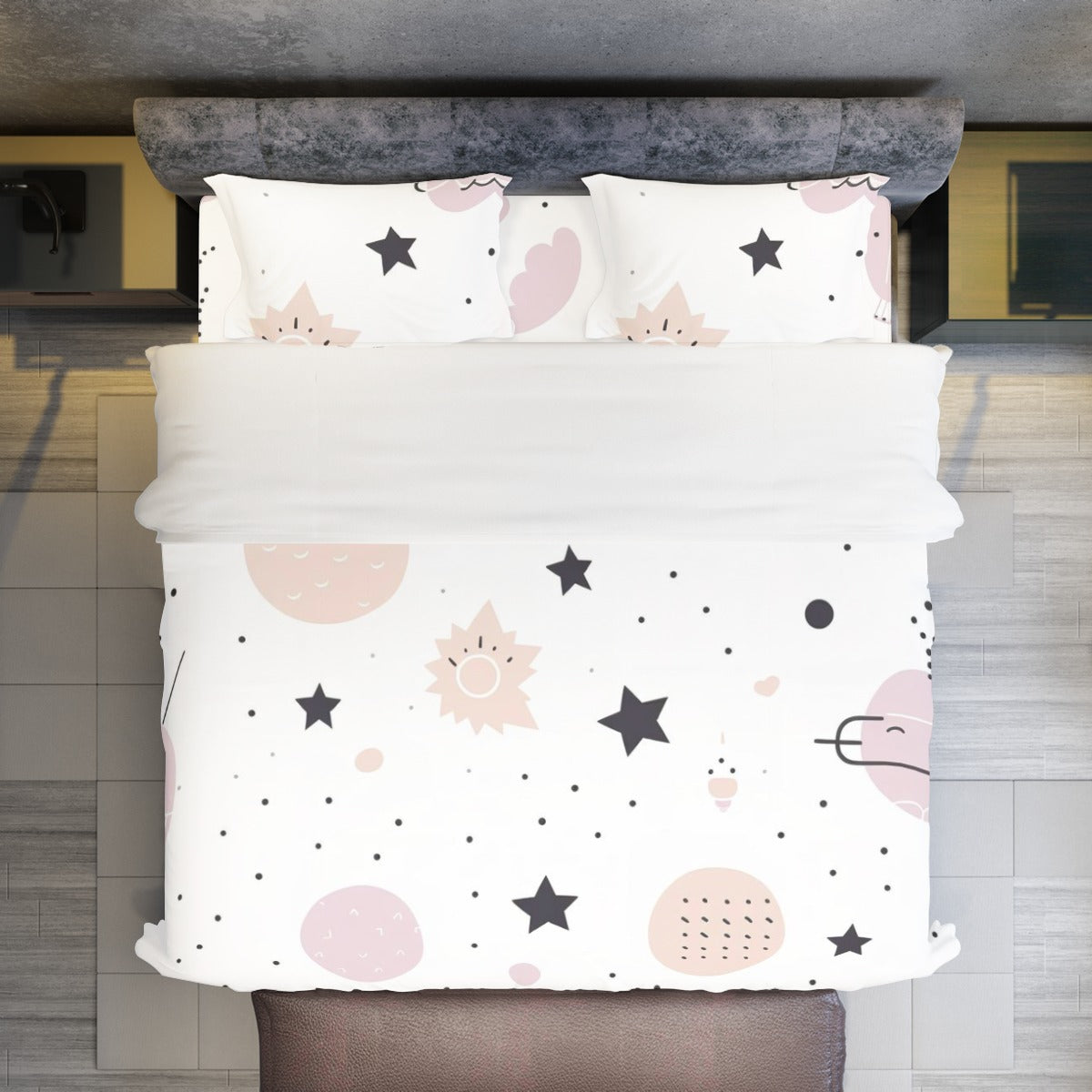 Ptahra White/Pink Girly Space Edition Four-piece Duvet Cover Set