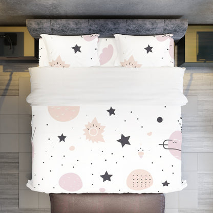Ptahra White/Pink Girly Space Edition Four-piece Duvet Cover Set