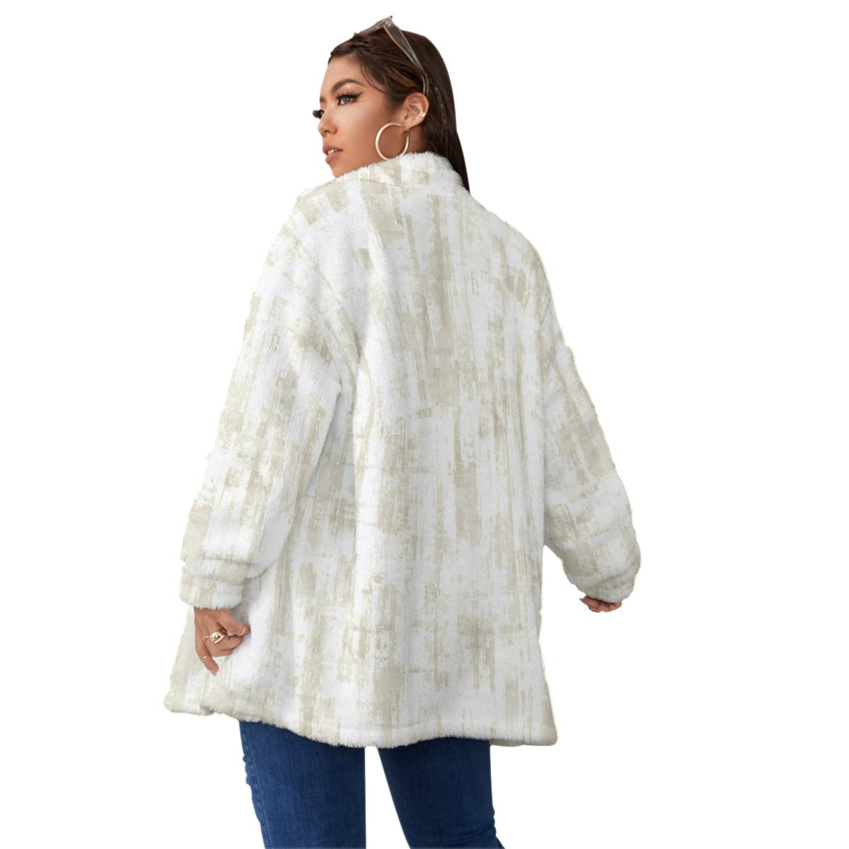 Ptahra B Borg Fleece Stand-up Collar Coat With Zipper Closure (Plus Size)