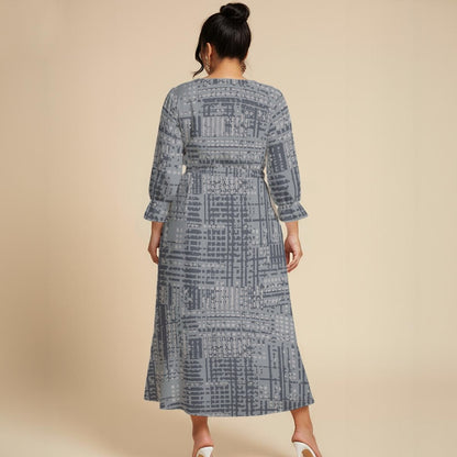 Ptahra Women’s Elegant Multi-Grey Pattern Maxi Dress