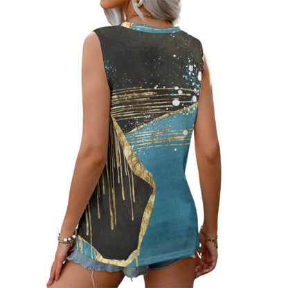Ptahra B Blue Turquoise/Black/Gold Women's Sports Vest