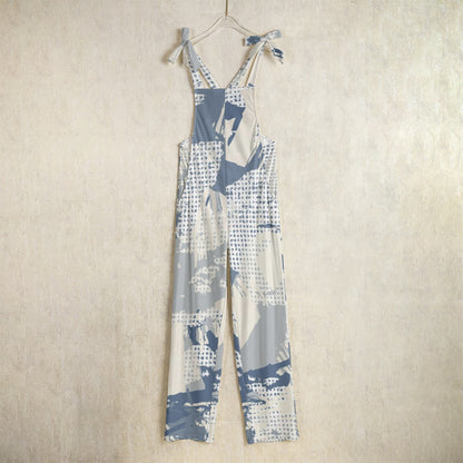 Ptahra B Women's Off White/Blue Paint Design Jumpsuit
