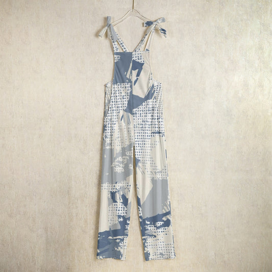 Ptahra B Women's Off White/Blue Paint Design Jumpsuit