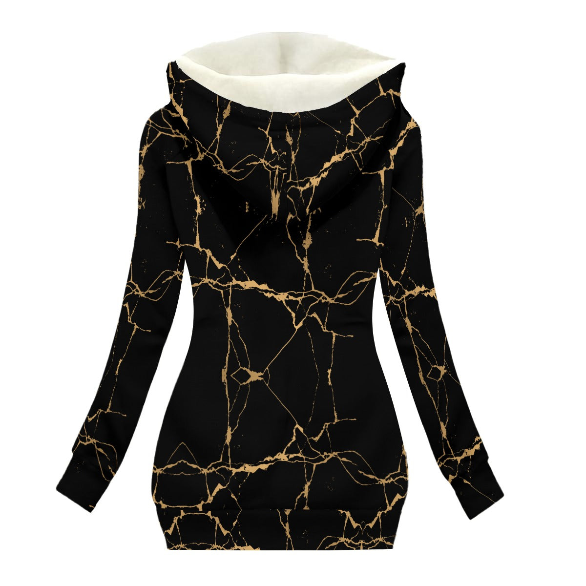 Ptahra Women's Black/Yellow Gold Granite Design Long Jacket With Fleece Lining