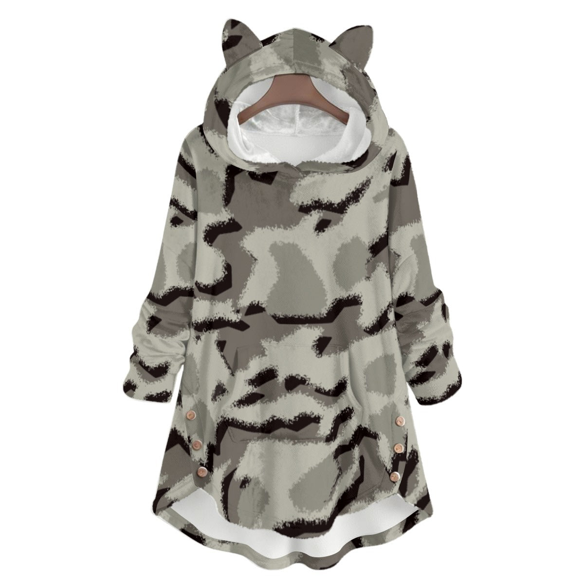 Ptahra Women's Animal Pattern Flannel Hoodie with Cat Ears