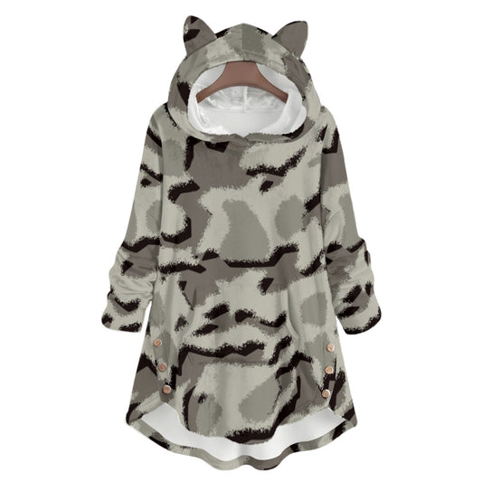 Ptahra Women's Animal Pattern Flannel Hoodie with Cat Ears
