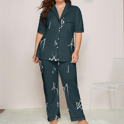 Ptahra B Women's Grey/White Design Trousers Pajamas Set