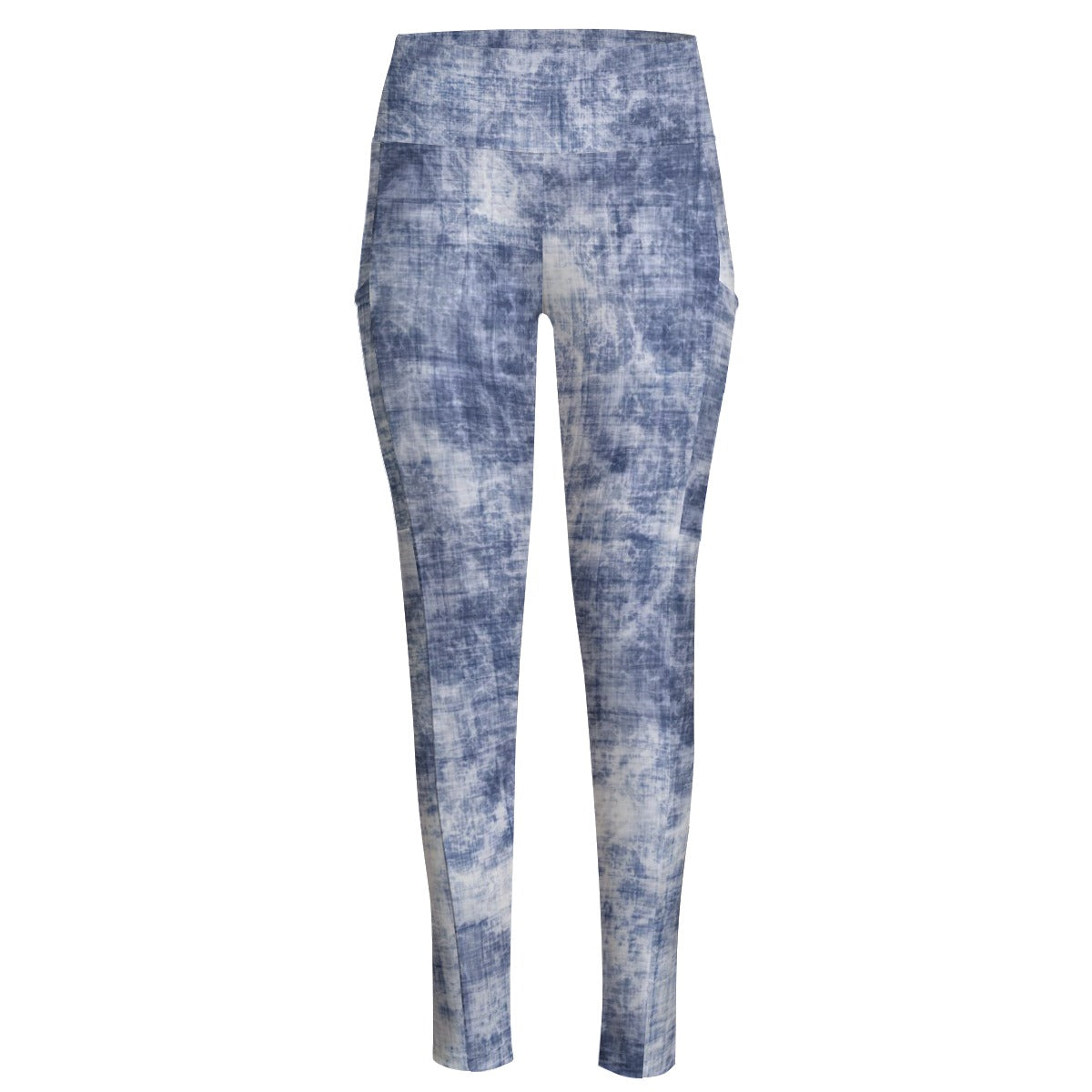 Ptahra B Women's Blue/White High Waist Leggings With Side Pocket
