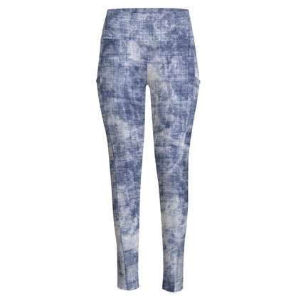 Ptahra B Women's Blue/White High Waist Leggings With Side Pocket