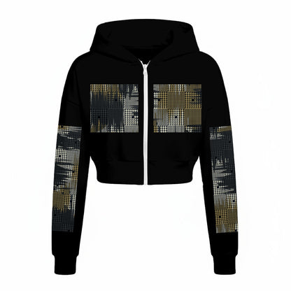 Ptahra Women’s Black/Multi-Pattern Streetwear Tracksuit With Fleece